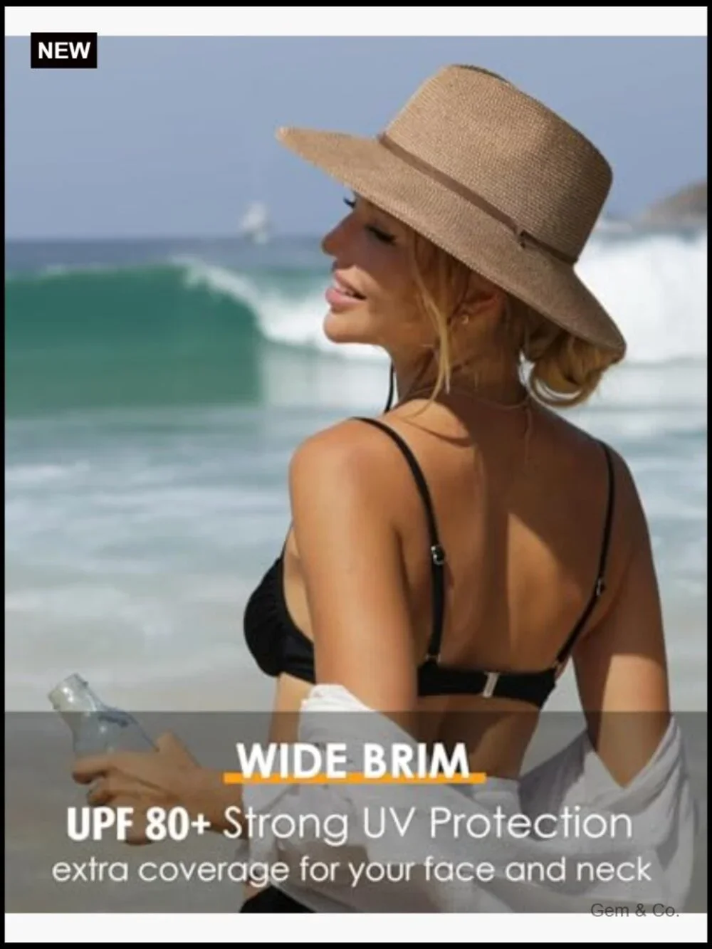 Fedora Straw Sun Hat with Lanyard UPF 50 Travel Beach Hat Packable